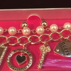 Guess Double Tiered Charm Bracelet Pave Crystals